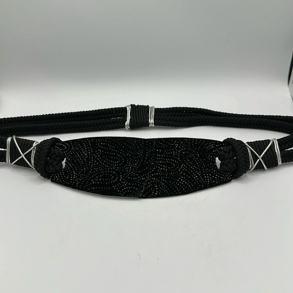 Gorgeous vintage black belt with silver-tone trim, size M main image 3